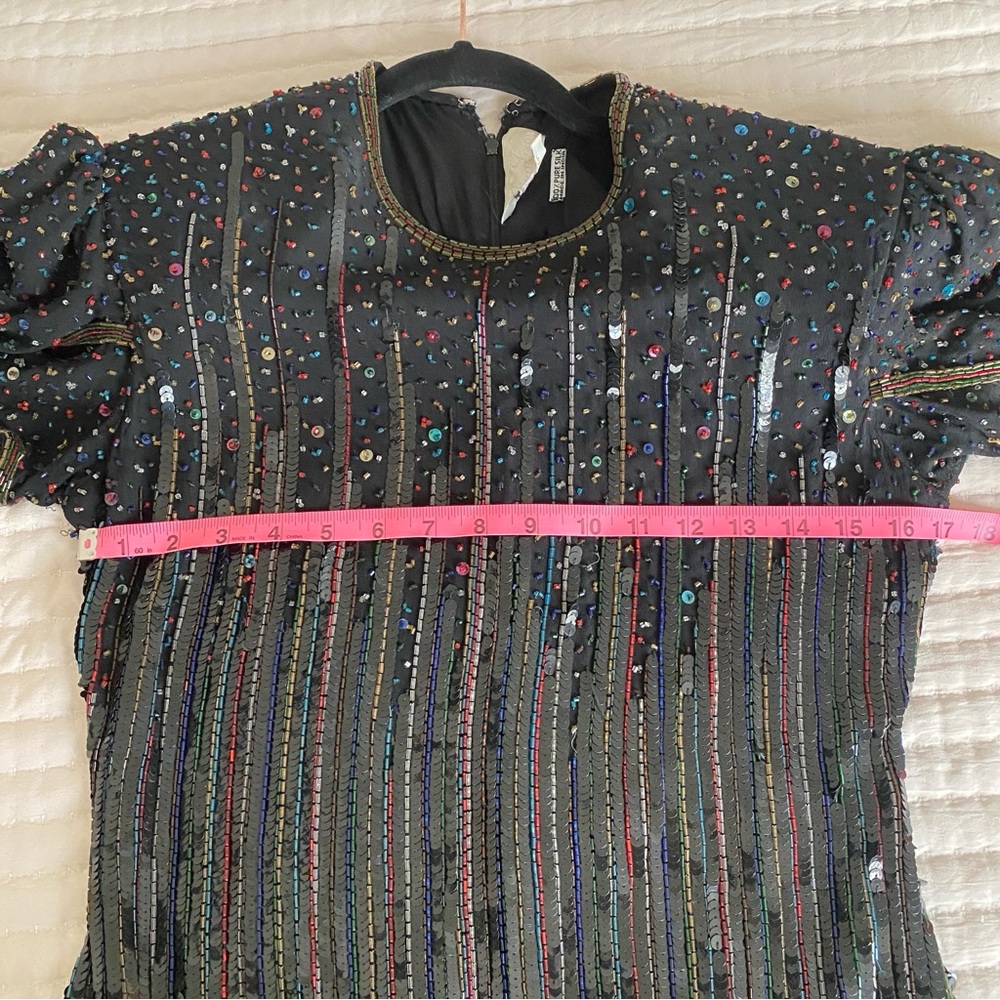 Liza Carr Vintage Silk Sequin Beads Ruffle dress Small/medium (see measurements) - Picture 8 of 11